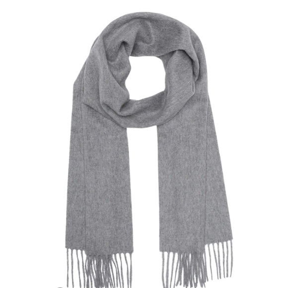 PHENIX Solid 100% Cashmere Fringe Trim Scarf